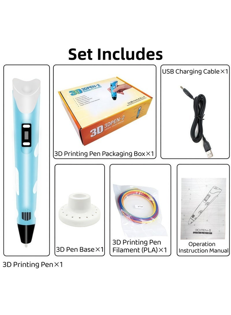 شو وو قلم طباعة ثلاثية الأبعاد للأطفال - يتضمن قلم طباعة ثلاثية الأبعاد مع شاشة عرض، و3 ألوان ابتدائية من خيوط PLA، وكتاب استنسل + دليل مشروع، وشاحن، هدية مثالية للأطفال لصنعها بأنفسهم - Image 2